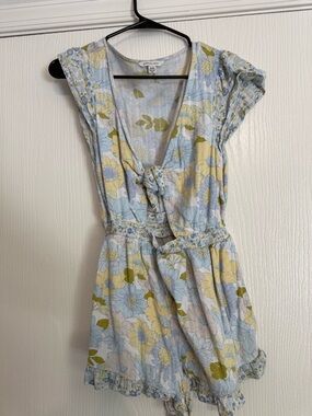 American Eagle Outfitters Pale Blue Floral Top with Yellow Accents